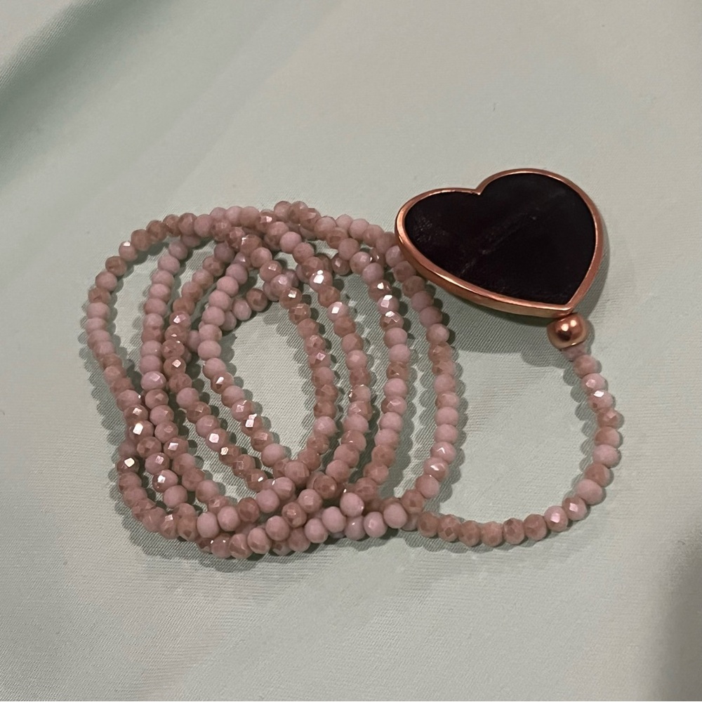 Light Gray Beaded Heart Pendant Bracelet or Necklace
